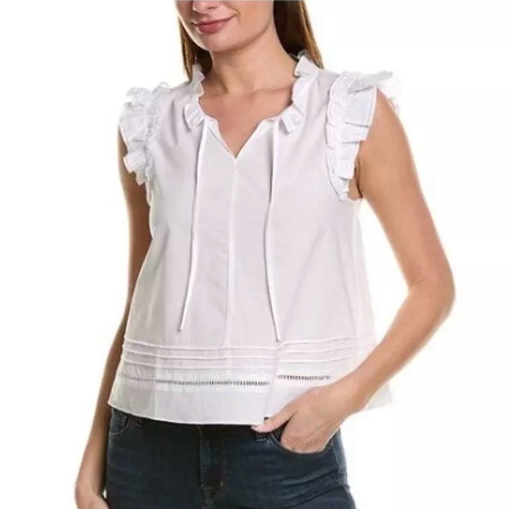 NEW Central Park West Babette Top Sleeveless Eyelet Ruffle Size Large White - Picture 1 of 8